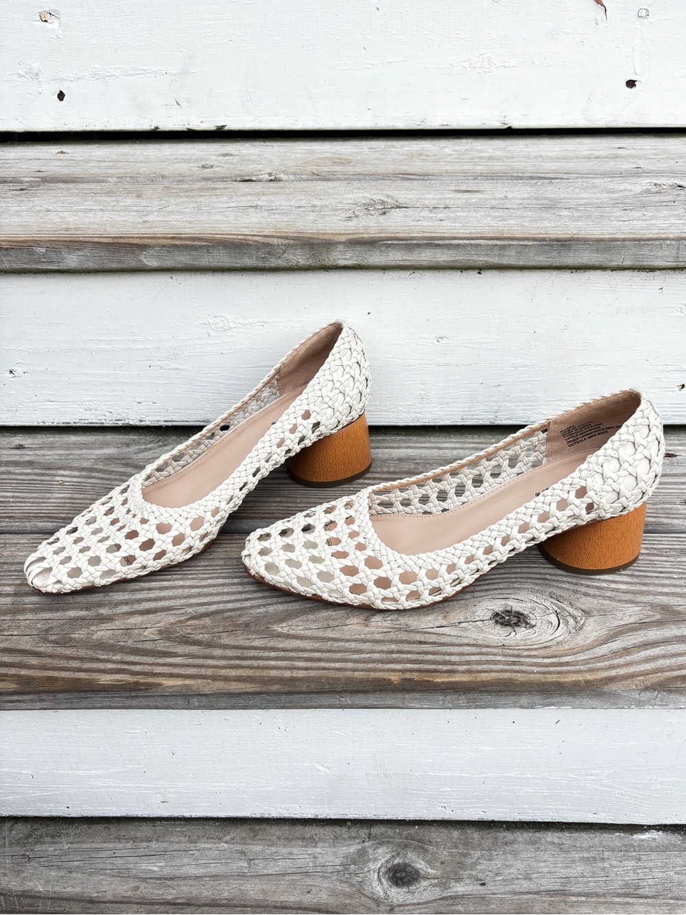 White Wicker Block Heels Modern Chunky